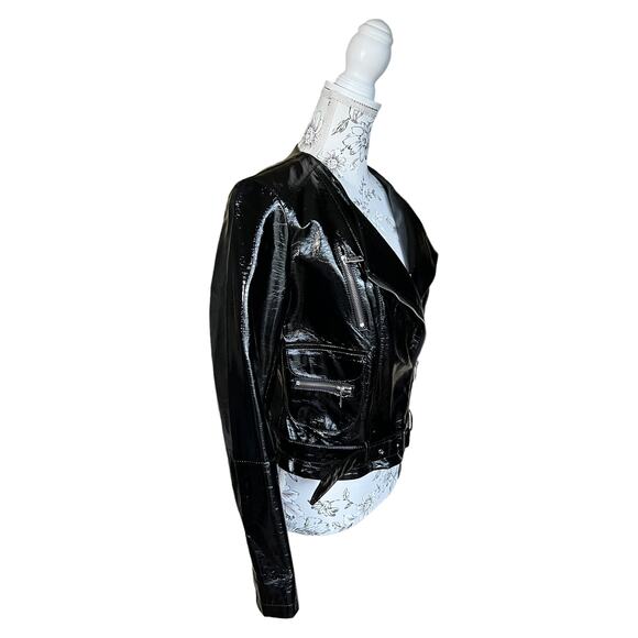 NWOT LA Coalition Black Vegan Patent Leather Motorcycle Jacket XL - Picture 5 of 10